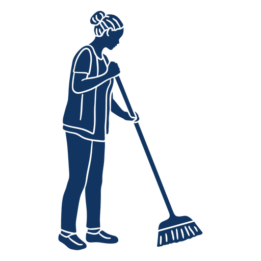 Silhueta de uma mulher varrendo o chão Desenho PNG