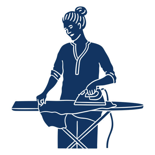 Illustration of a woman ironing on an ironing board PNG Design