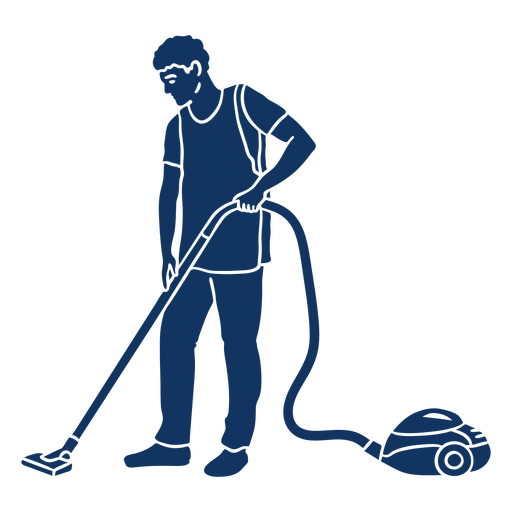 Silhouette of a man cleaning with a vacuum cleaner PNG Design