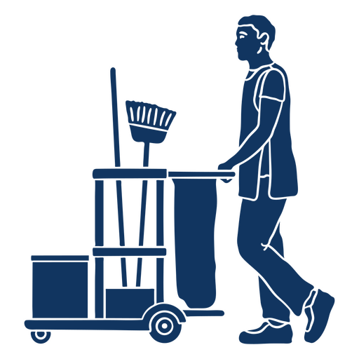 Man pushing a cart full of cleaning supplies PNG Design