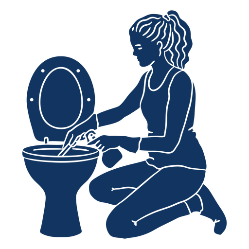 Frau reinigt eine Toilette mit einer Toilettenbürste PNG-Design