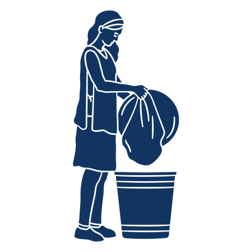 Silhouette of a woman putting trash in a bucket PNG Design