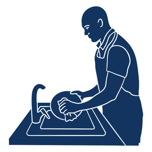 Man is washing a dish in a sink PNG Design