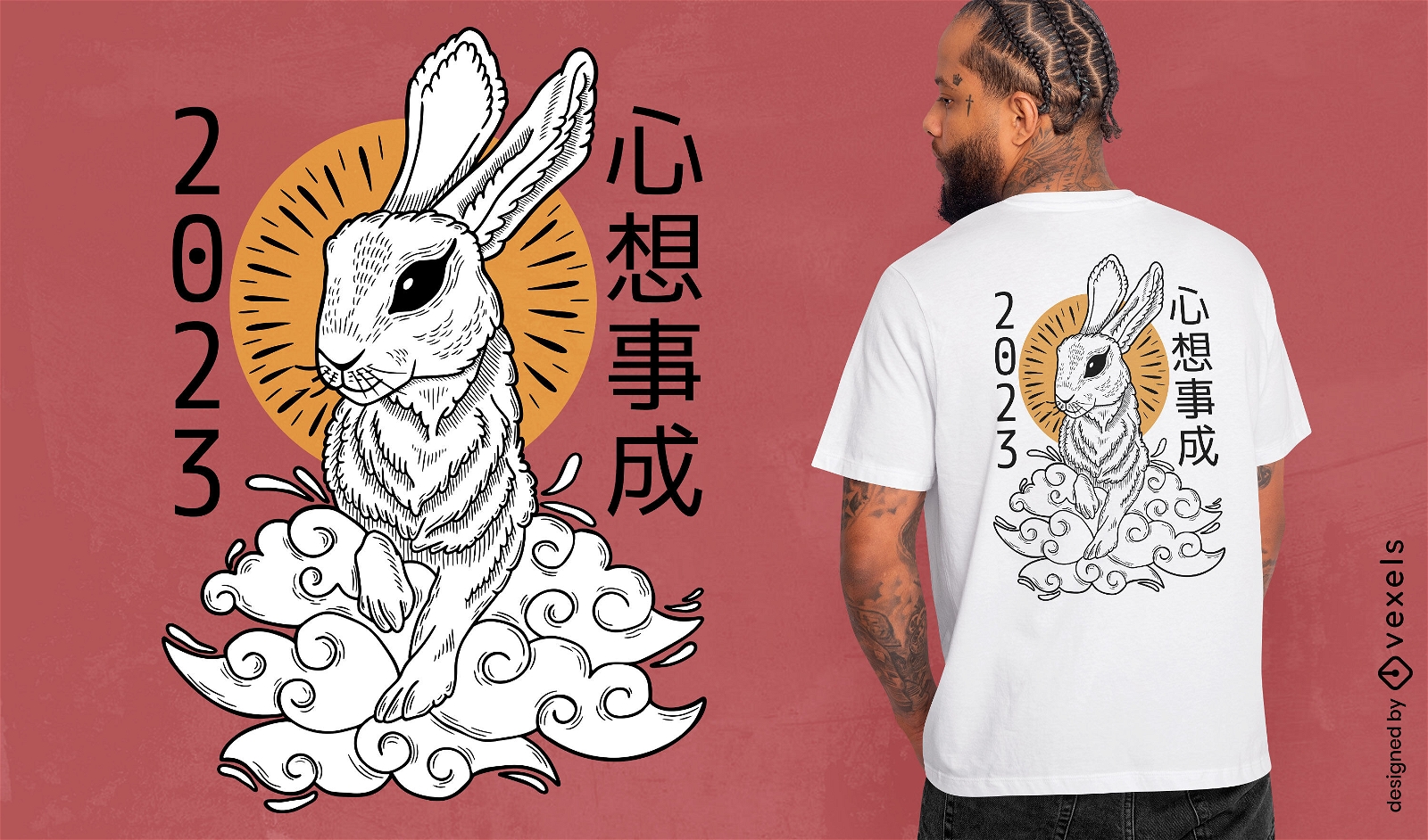 Diseño de camiseta de vacaciones de año nuevo chino de conejo