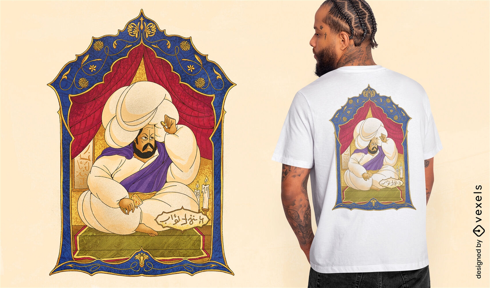 Design de camiseta de personagem de arte otomana