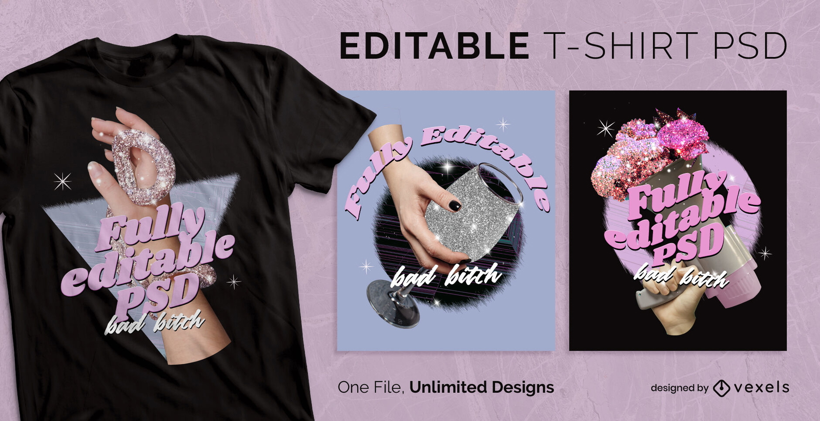 T-shirt escalável com glitter Badbitch psd