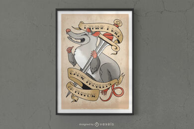 Opossum-Tier mit Dolch-Poster-Design