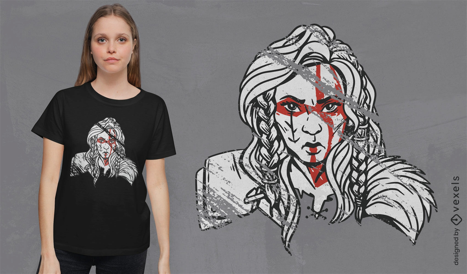 Diseño de camiseta de maquillaje tradicional de mujer vikinga
