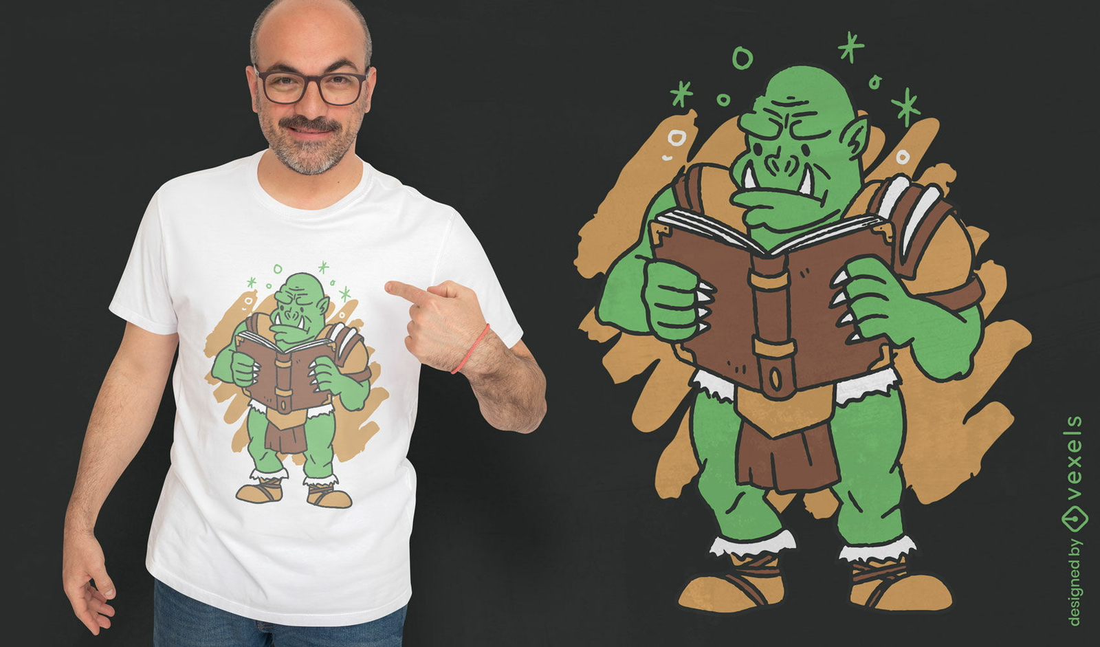 Design de camiseta de livro de leitura de criatura Orc