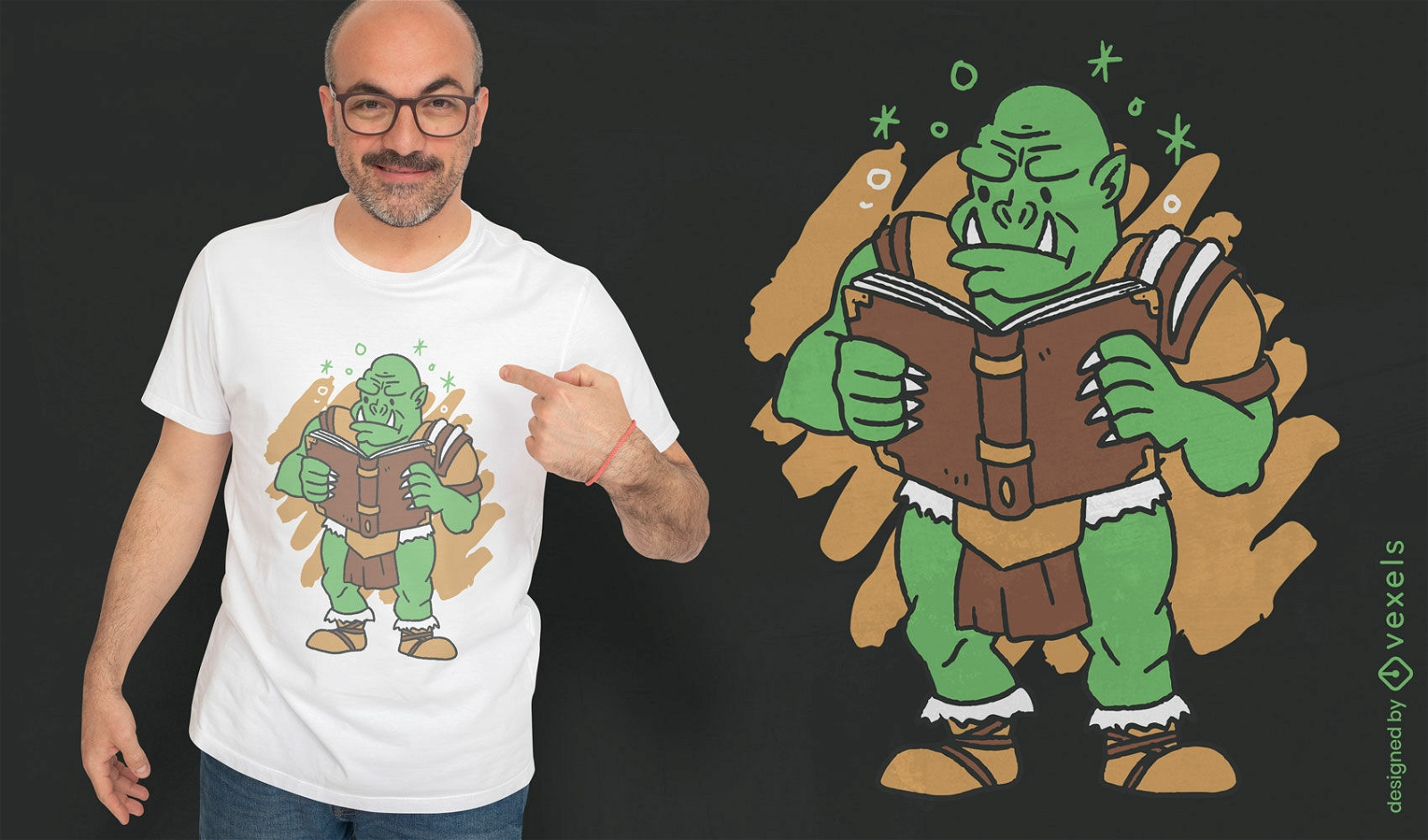 Orc creature reading book t-shirt design