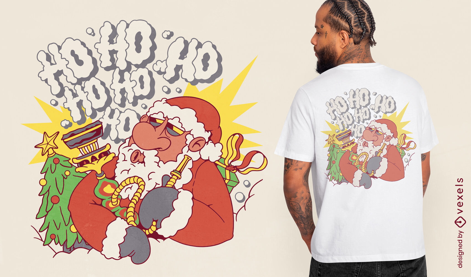 Design de camiseta de narguilé de Papai Noel fumando