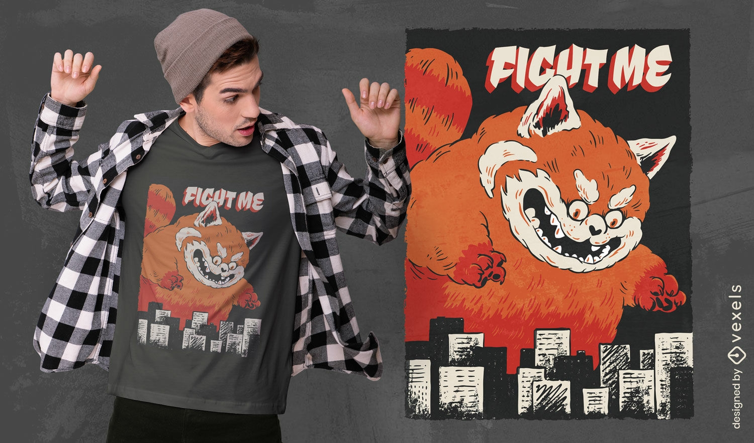 Design de camiseta de cidade de ataque de panda vermelho gigante