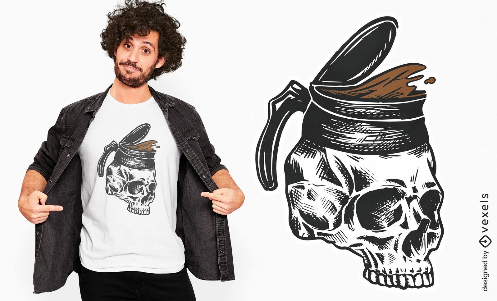 Skelett-Kaffeemaschinen-T-Shirt-Design