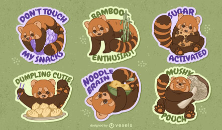Red panda asian sticker set