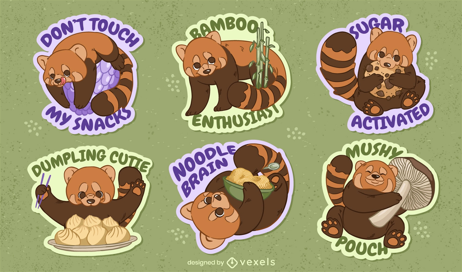 Red panda asian sticker set