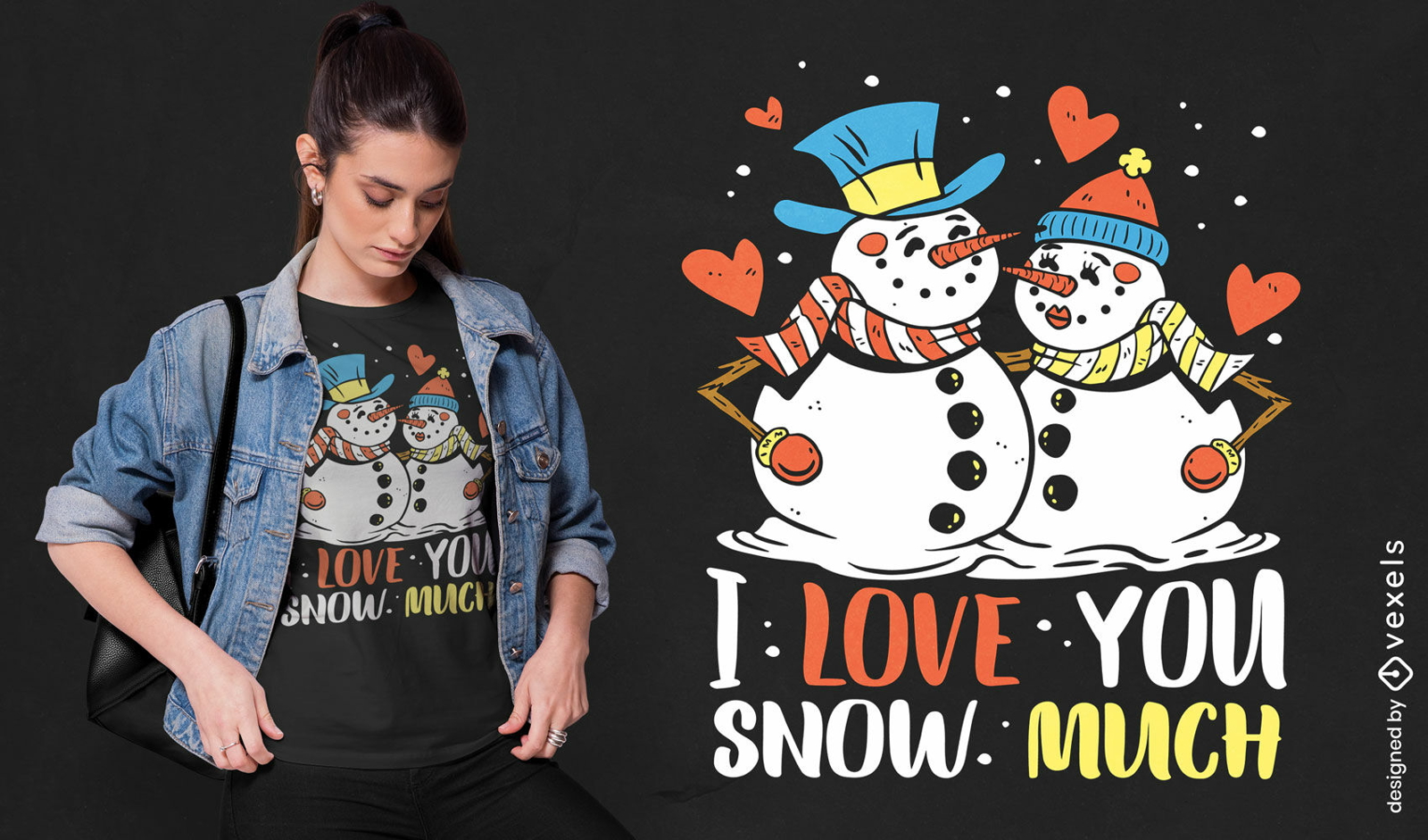 Diseño de camiseta de invierno linda pareja snwoman