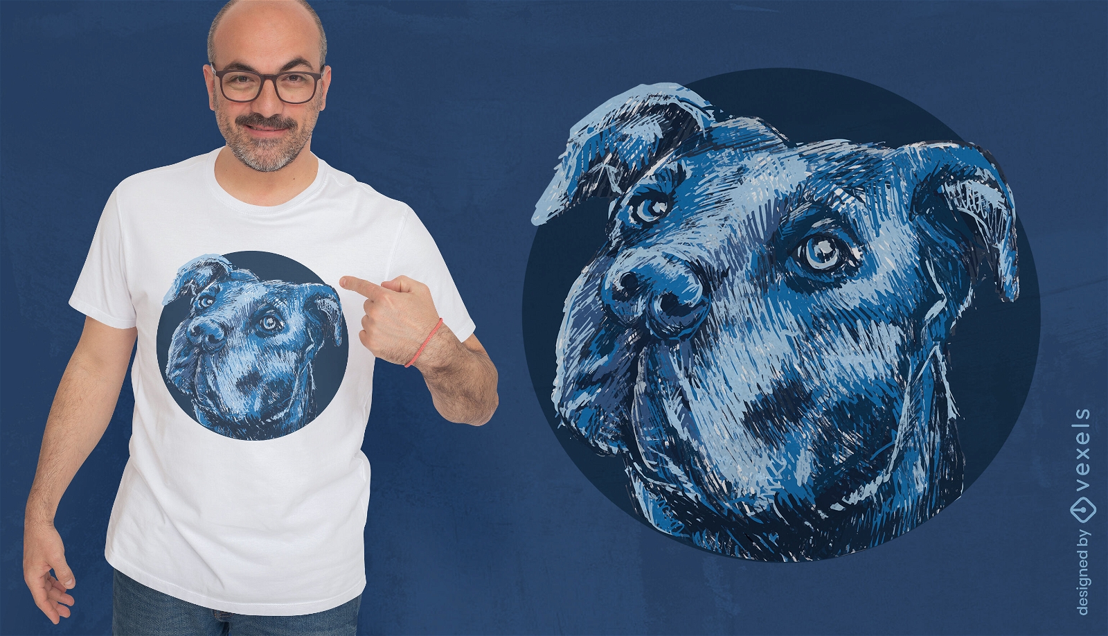 Blaues Pitbull-Hundetierporträt-T-Shirt Design