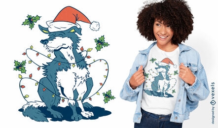 Siberian husky dog in christmas t-shirt design
