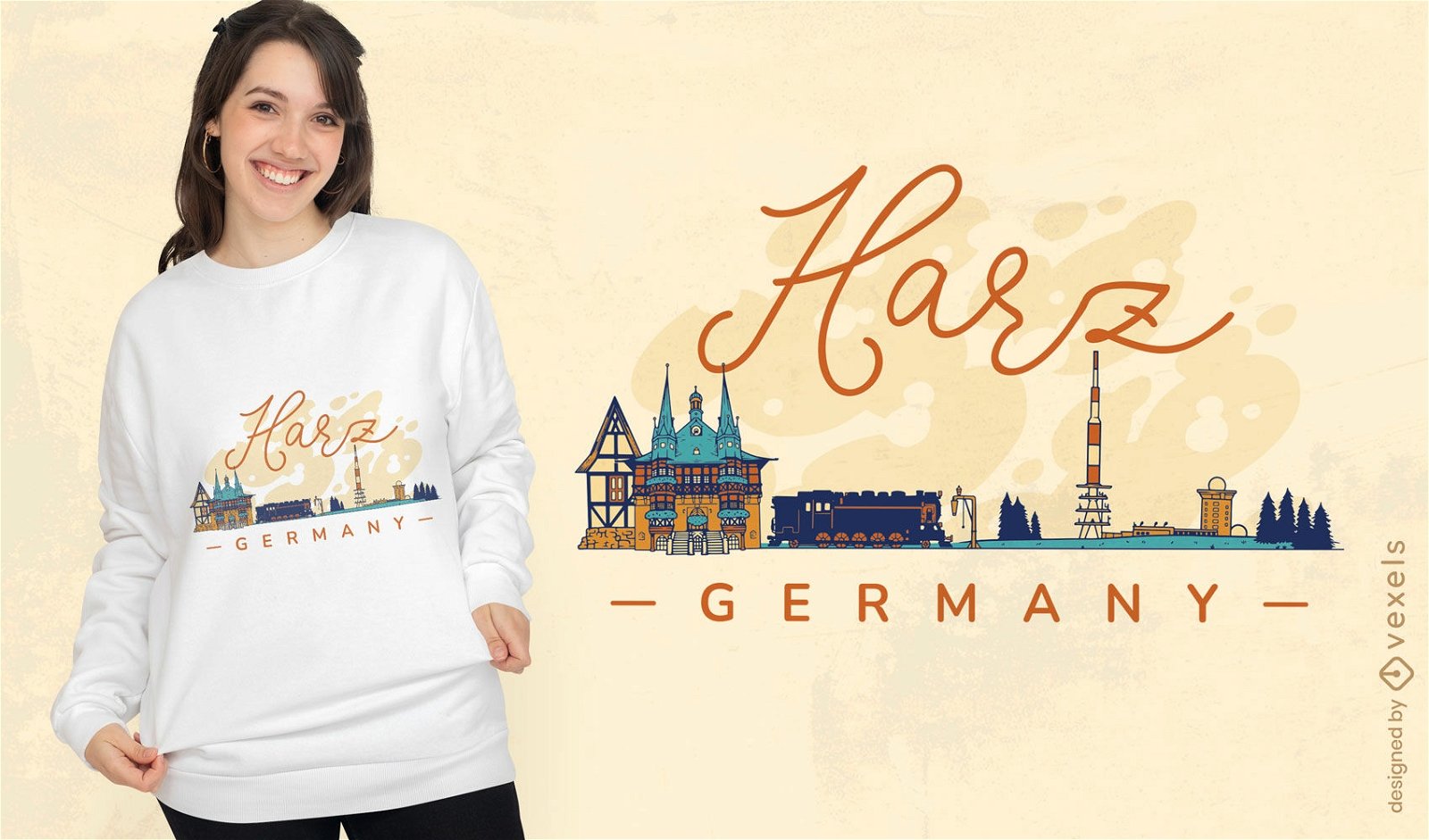 Design de camiseta do horizonte da cidade alem? de Harz