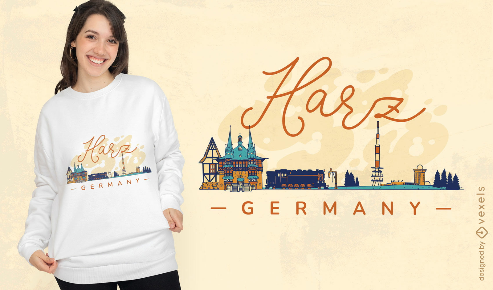 Diseño de camiseta del horizonte de la ciudad alemana de Harz