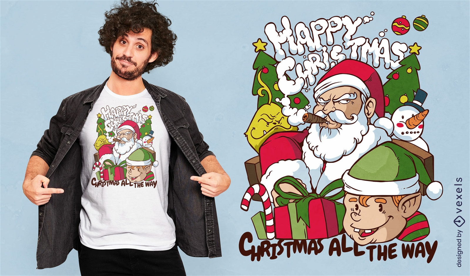 Diseño de camiseta de Navidad de Papá Noel que fuma