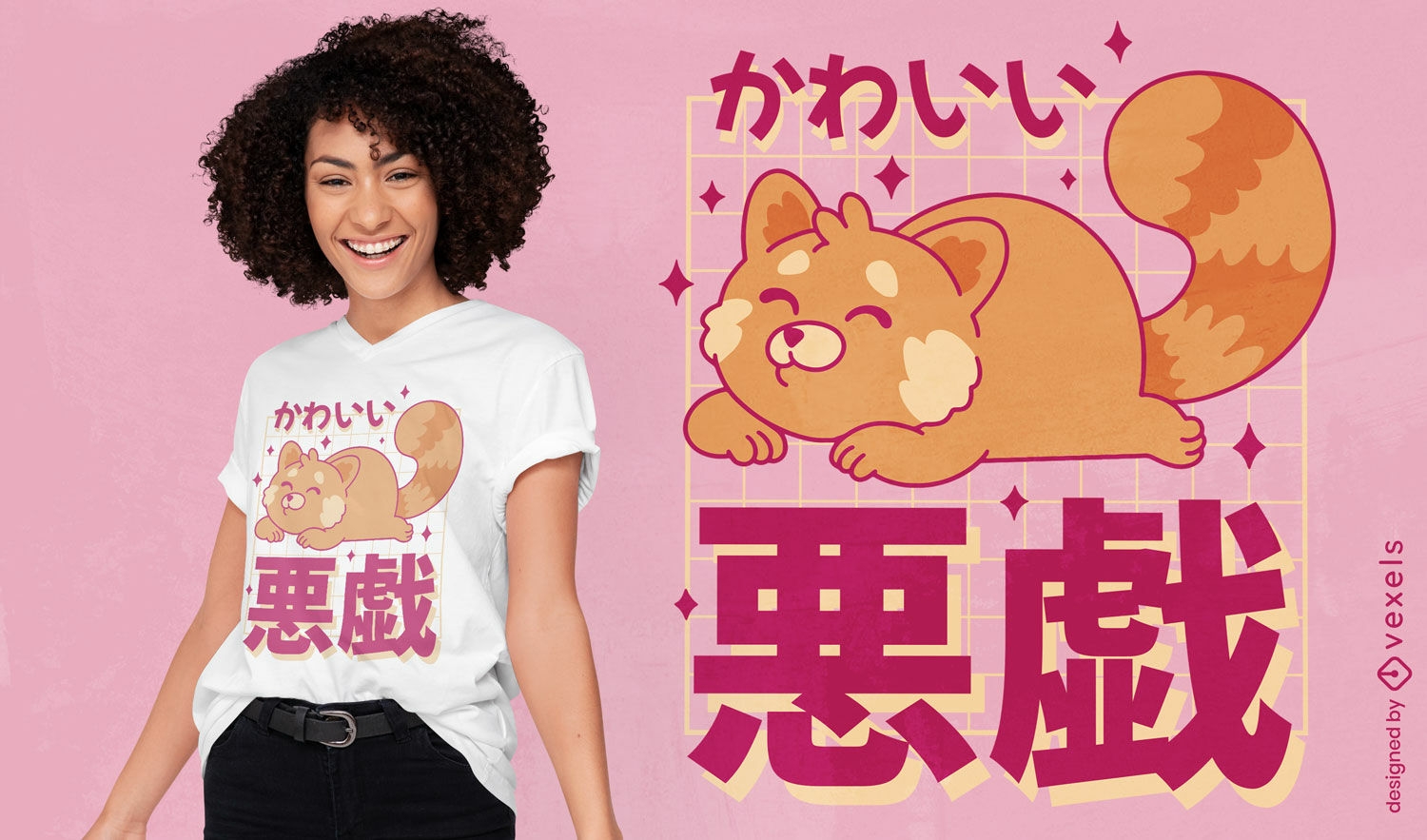 Diseño de camiseta de animal panda rojo kawaii