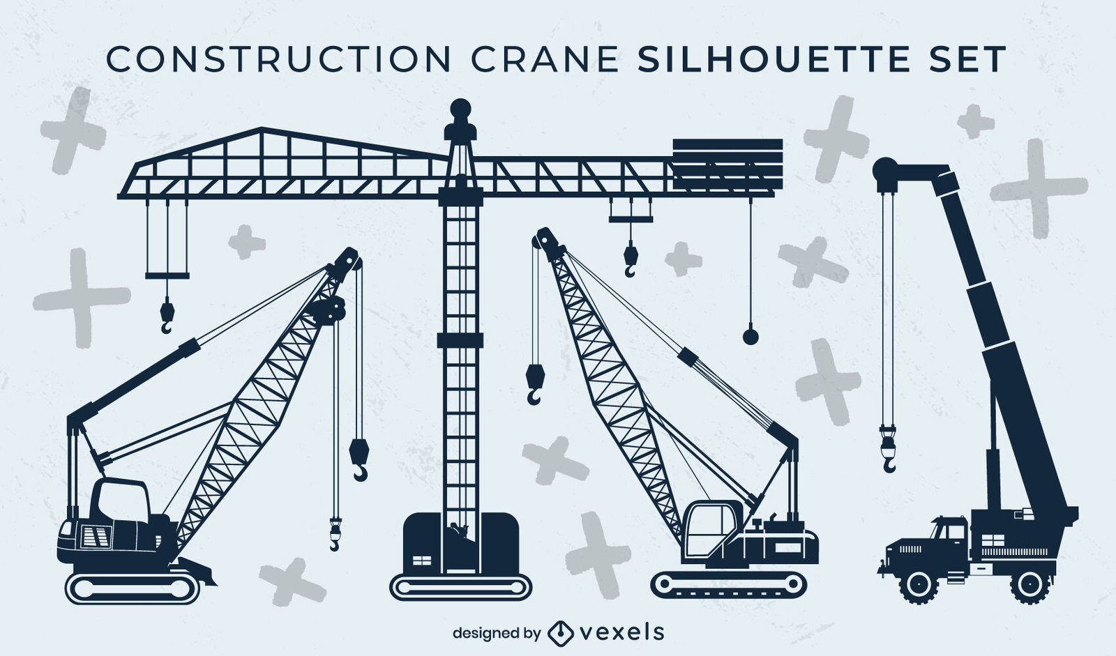 Conjunto de silueta de grúas de construcción