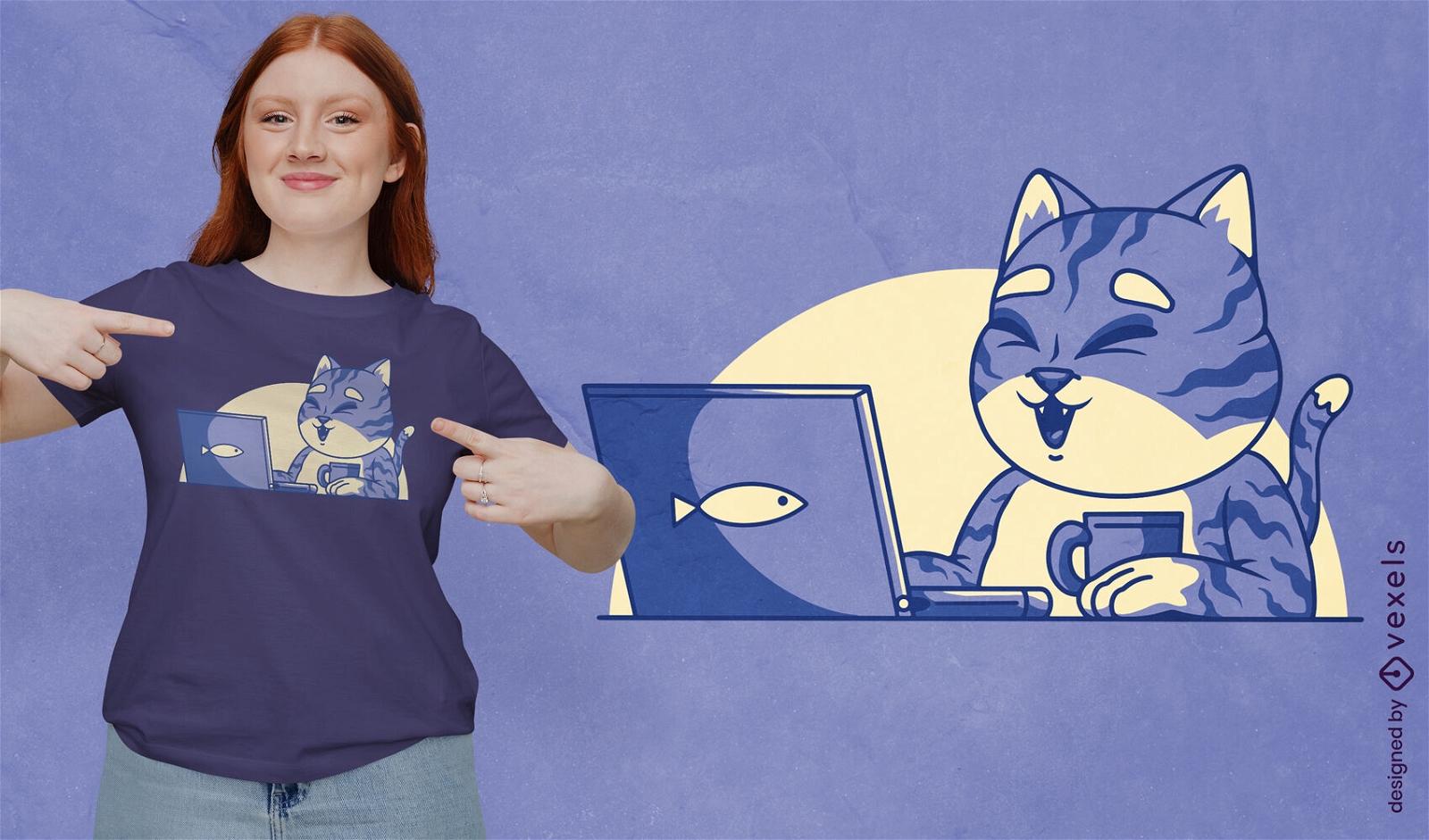 Gato na frente do design de camiseta do computador
