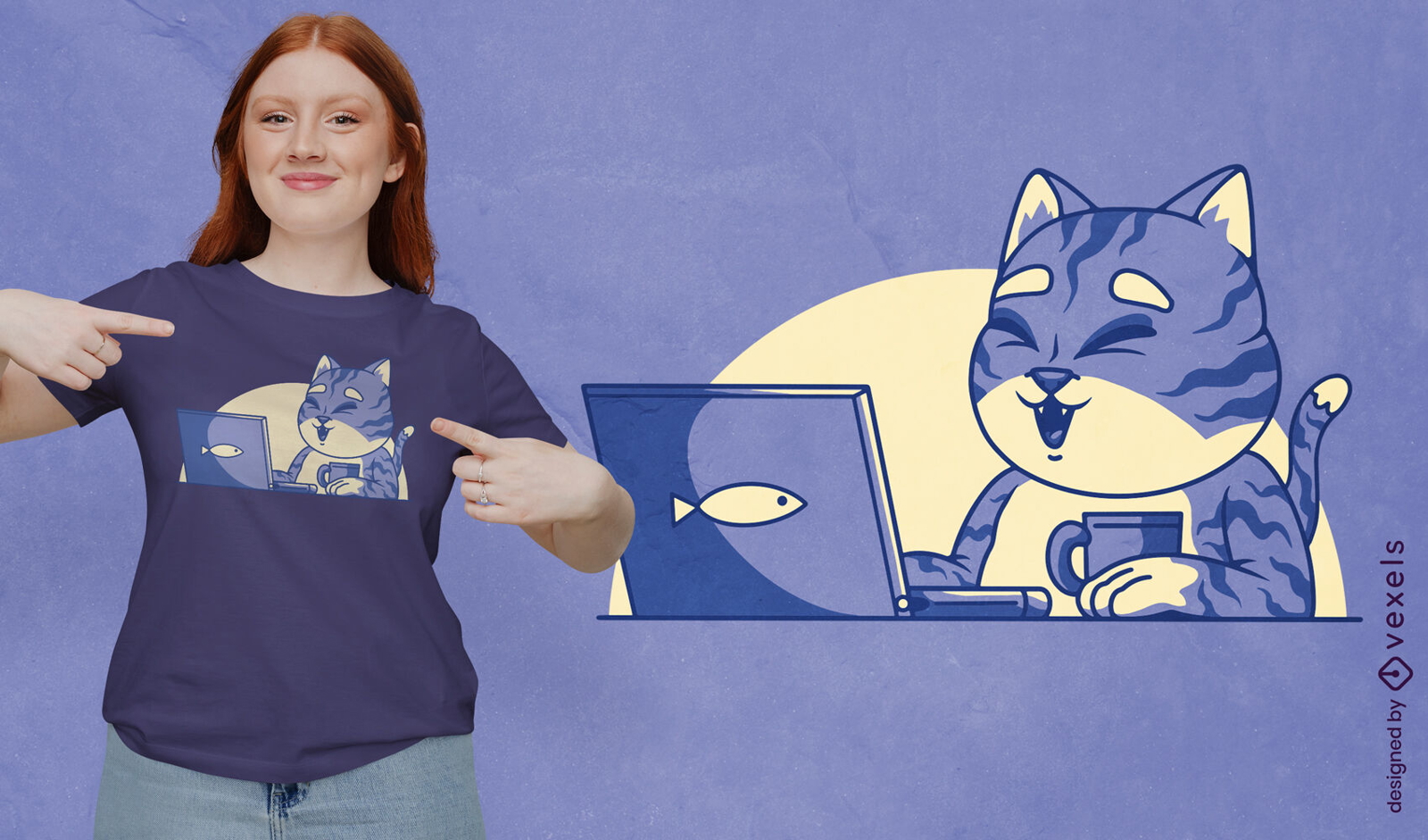 Katze vor Computer-T-Shirt-Design