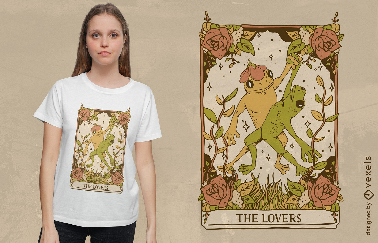 Diseño de camiseta de tarot amantes de las ranas