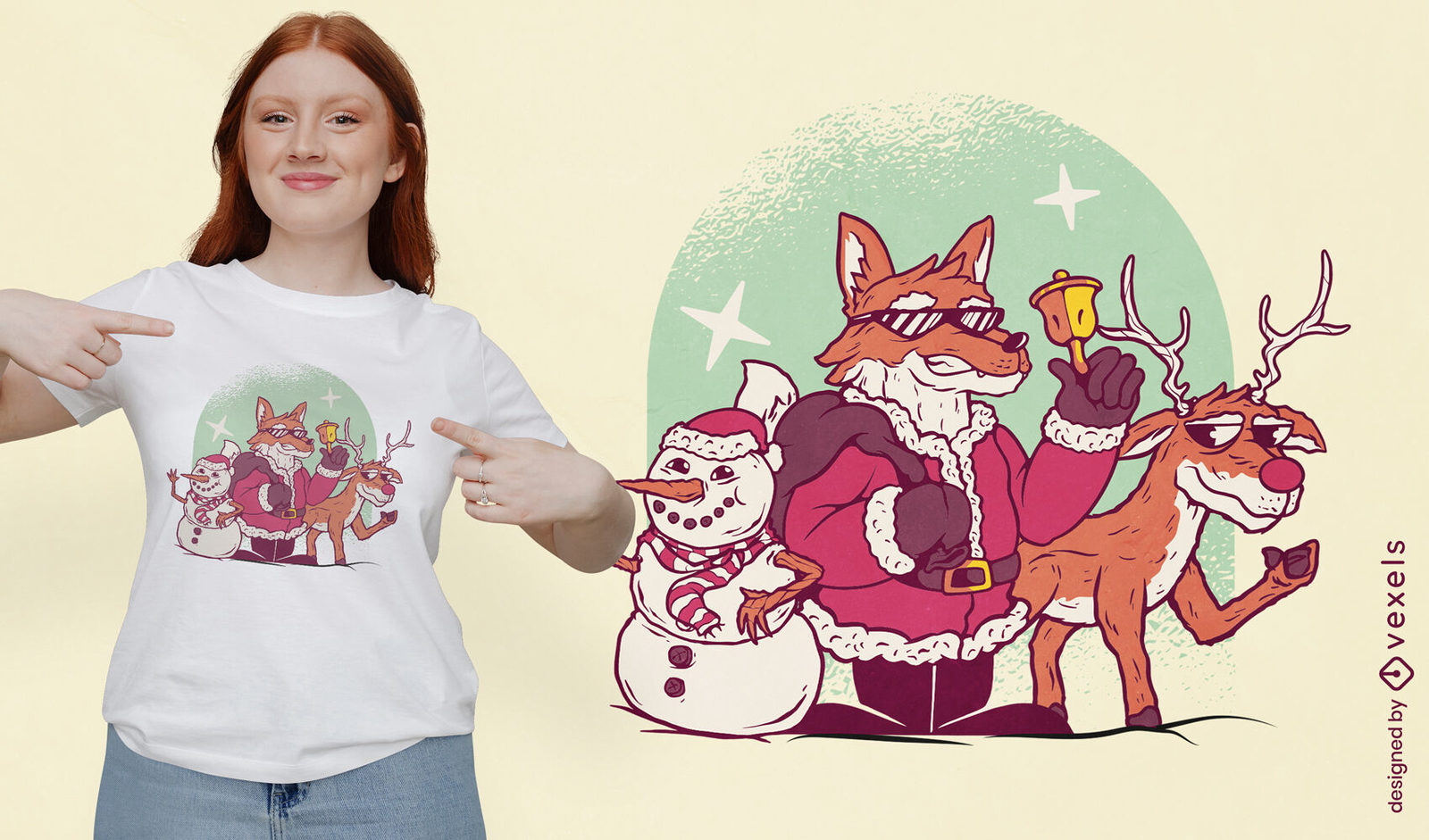 Diseño de camiseta navideña Fox Santa