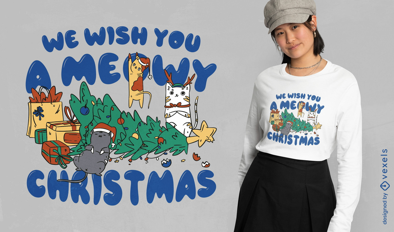 Design de camiseta com citação de natal de gato