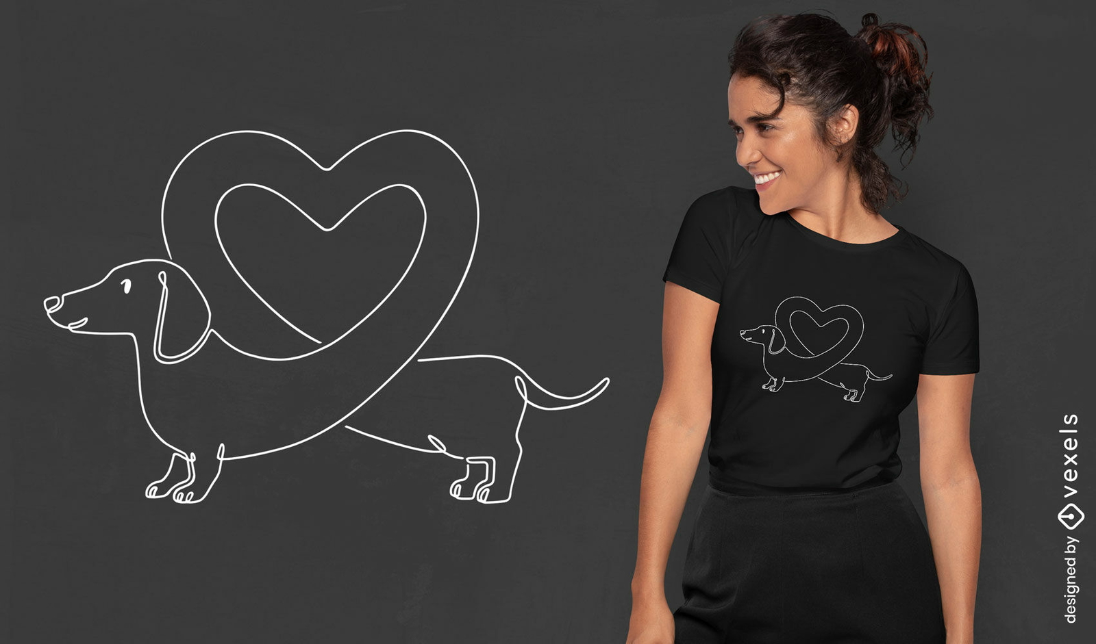 Design de camiseta de linha de coração de cachorro Dachshund