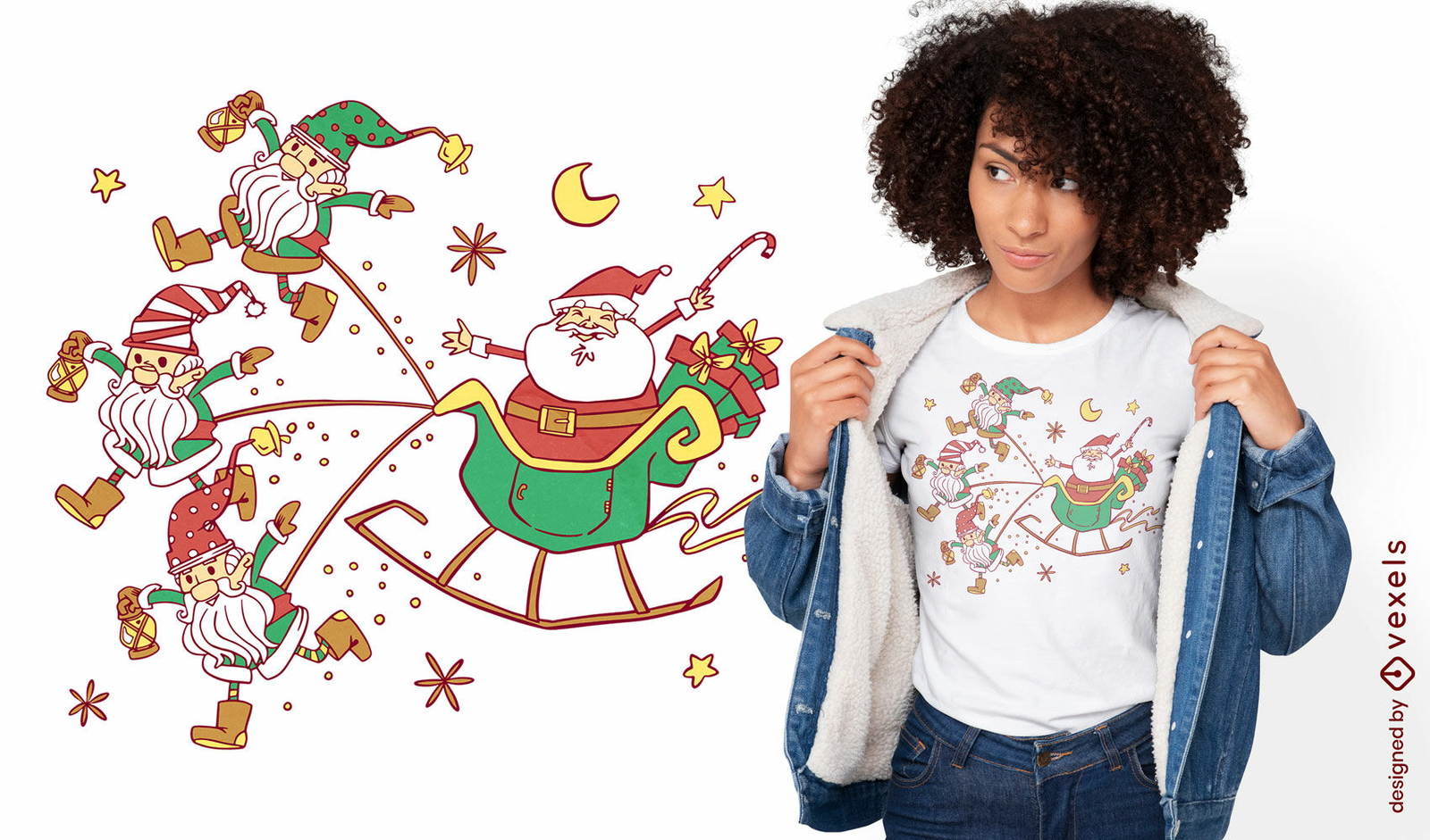 Papá Noel en trineo divertido diseño de camiseta de Navidad