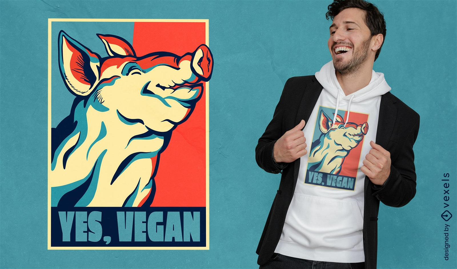 Design de camiseta de panfleto vegano de porco