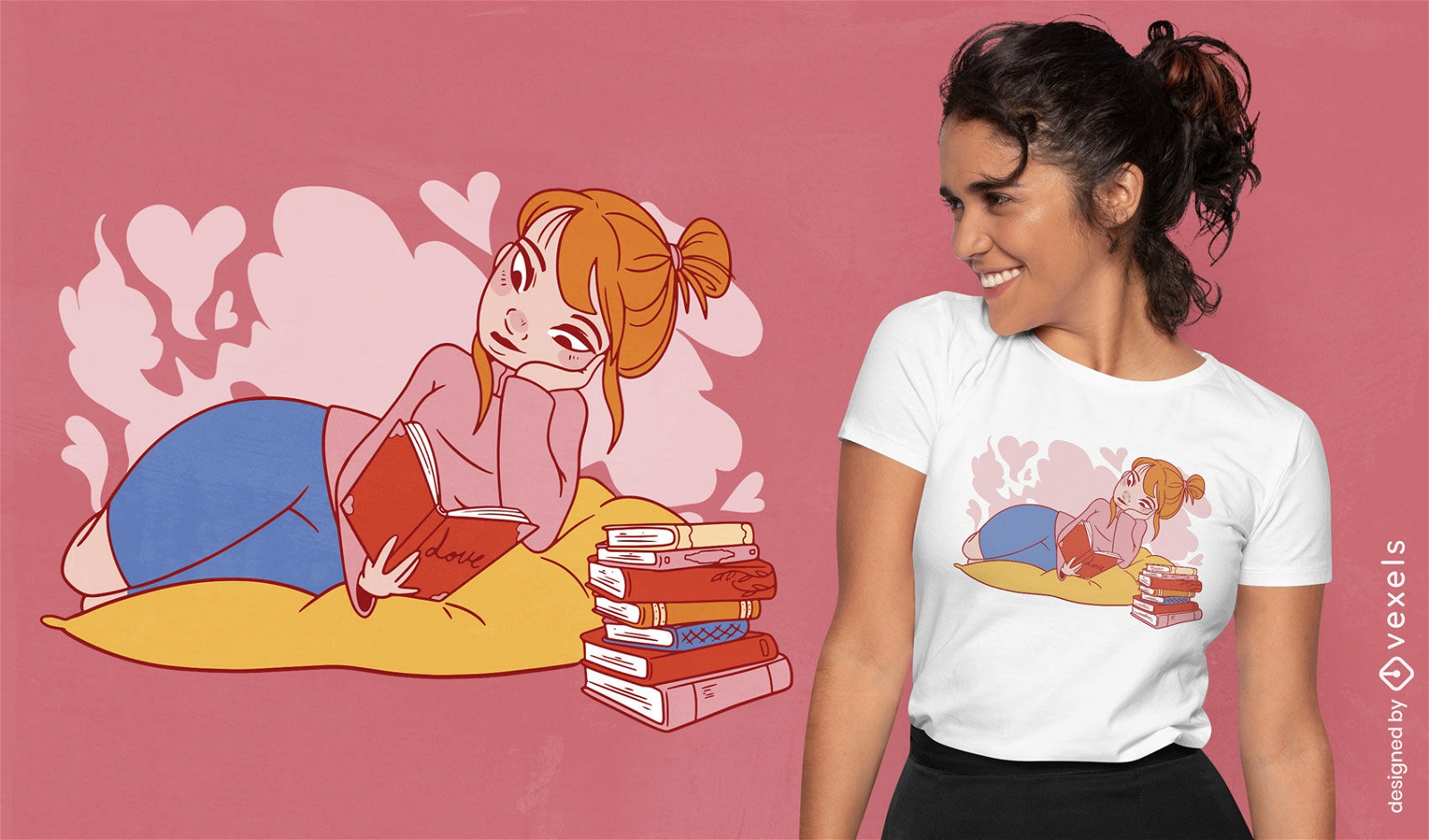 Mädchen liest T-Shirt-Design