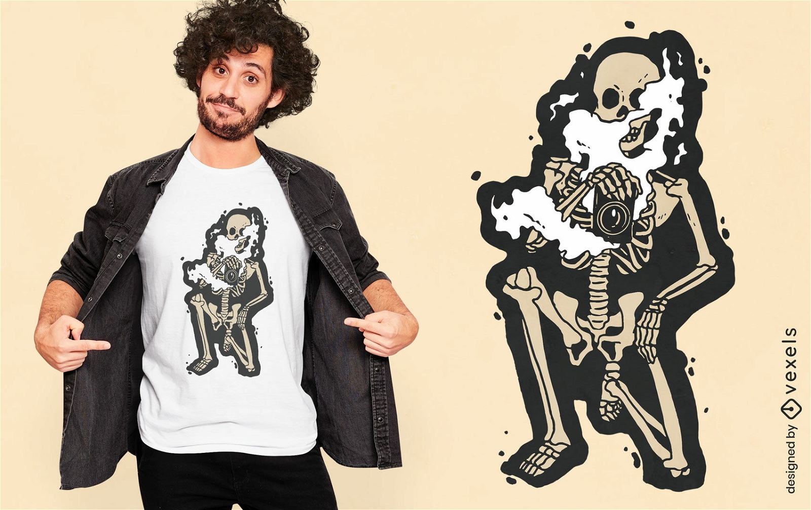 Design de camiseta de esqueleto de fotógrafo