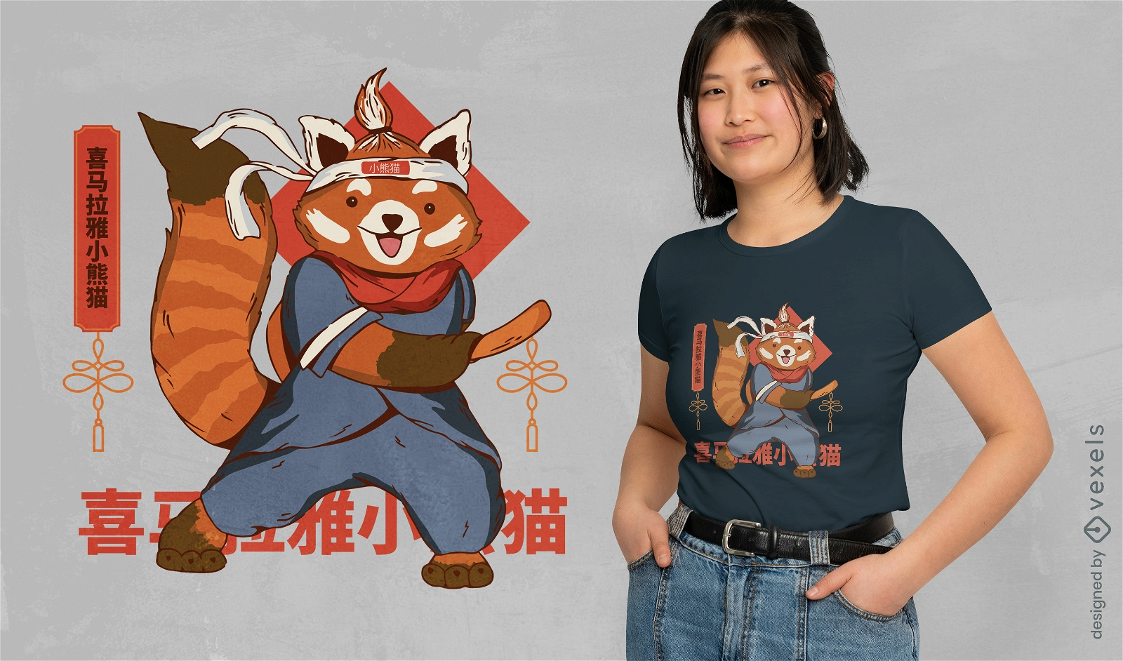 Design de camiseta de artes marciais ninja de panda vermelho