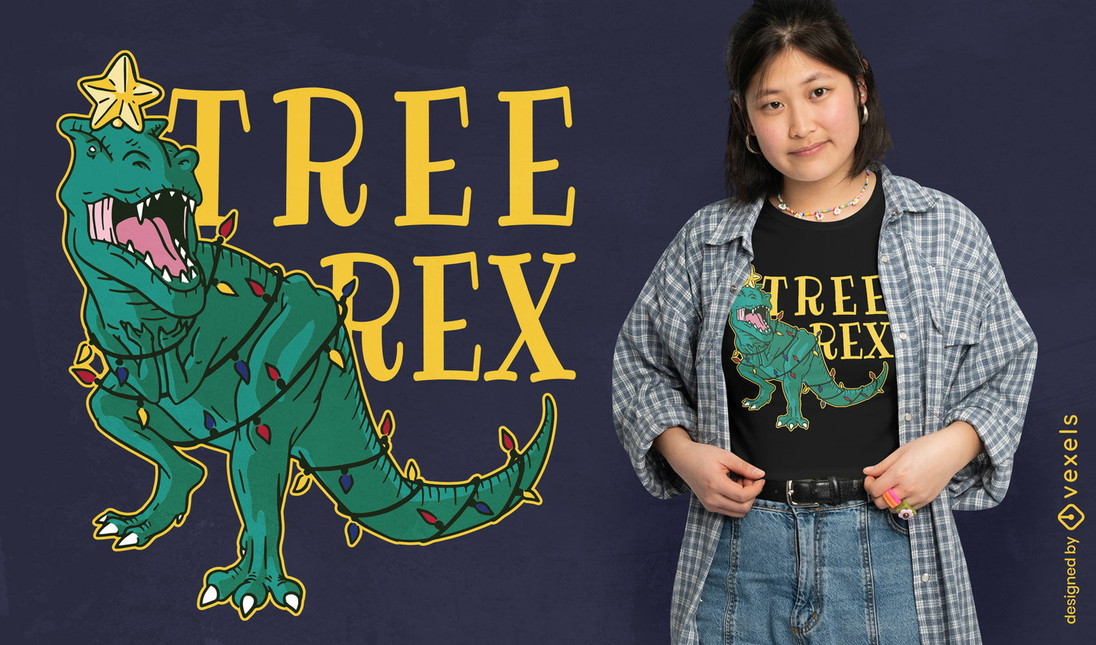 Diseño de camiseta de árbol de navidad t-rex