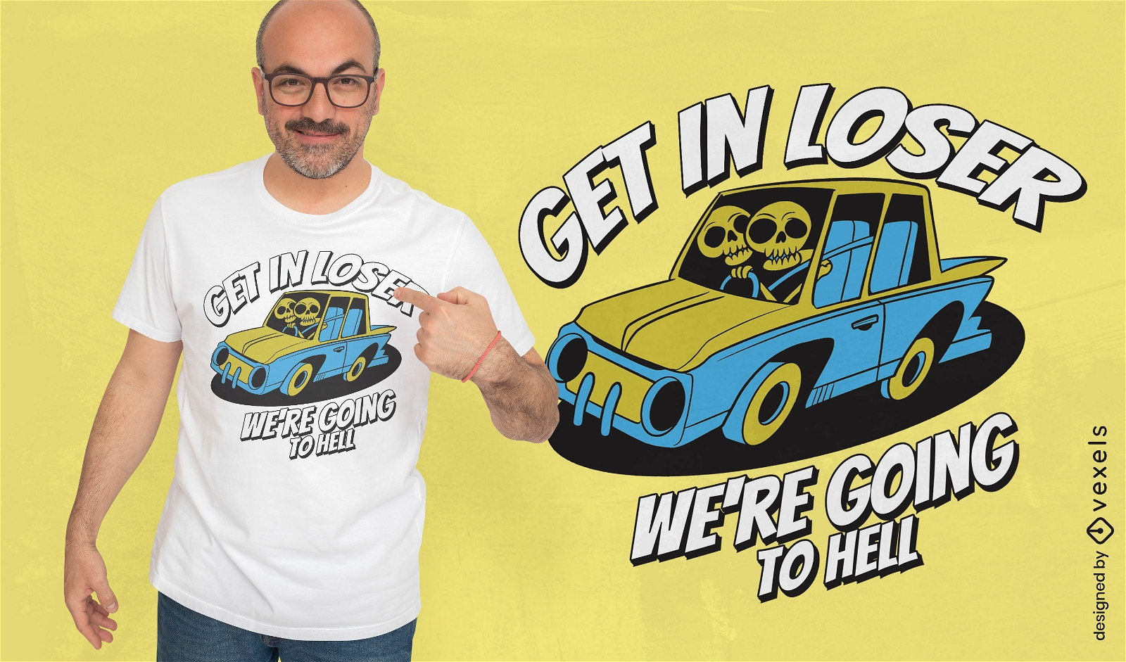 Skeletons driving car t-shirt design