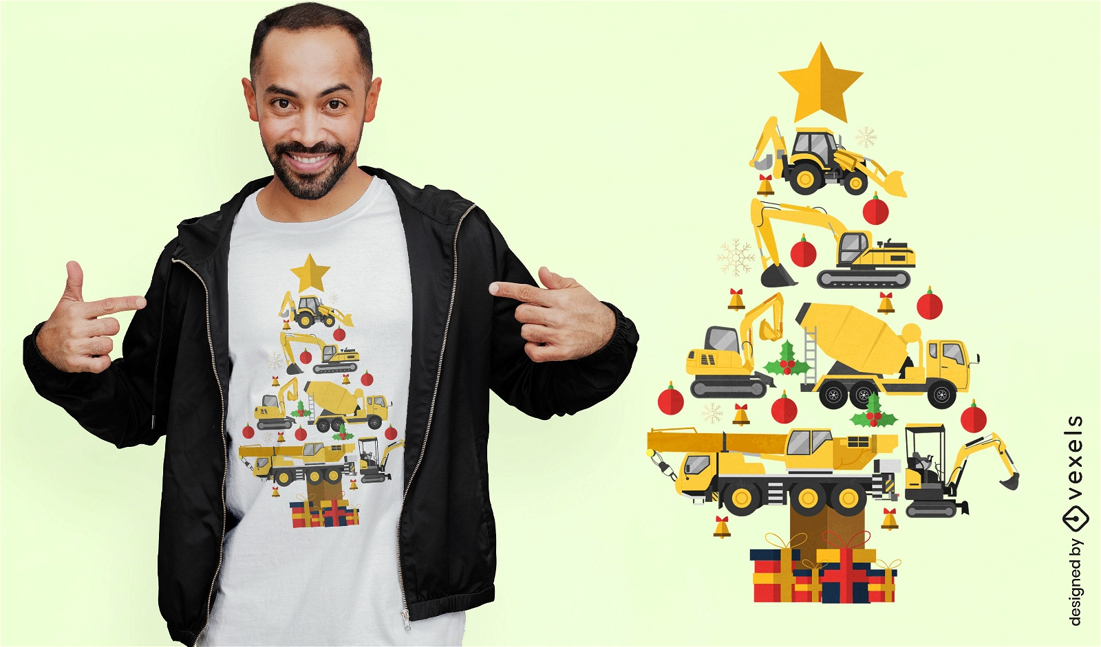 Diseño de camiseta de árbol de navidad de máquina de construcción