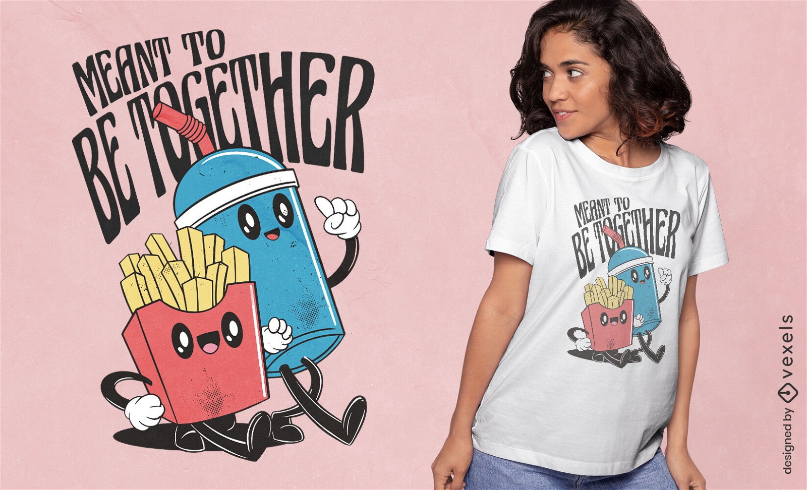 Milkshake and fries cartoon t-shirt design