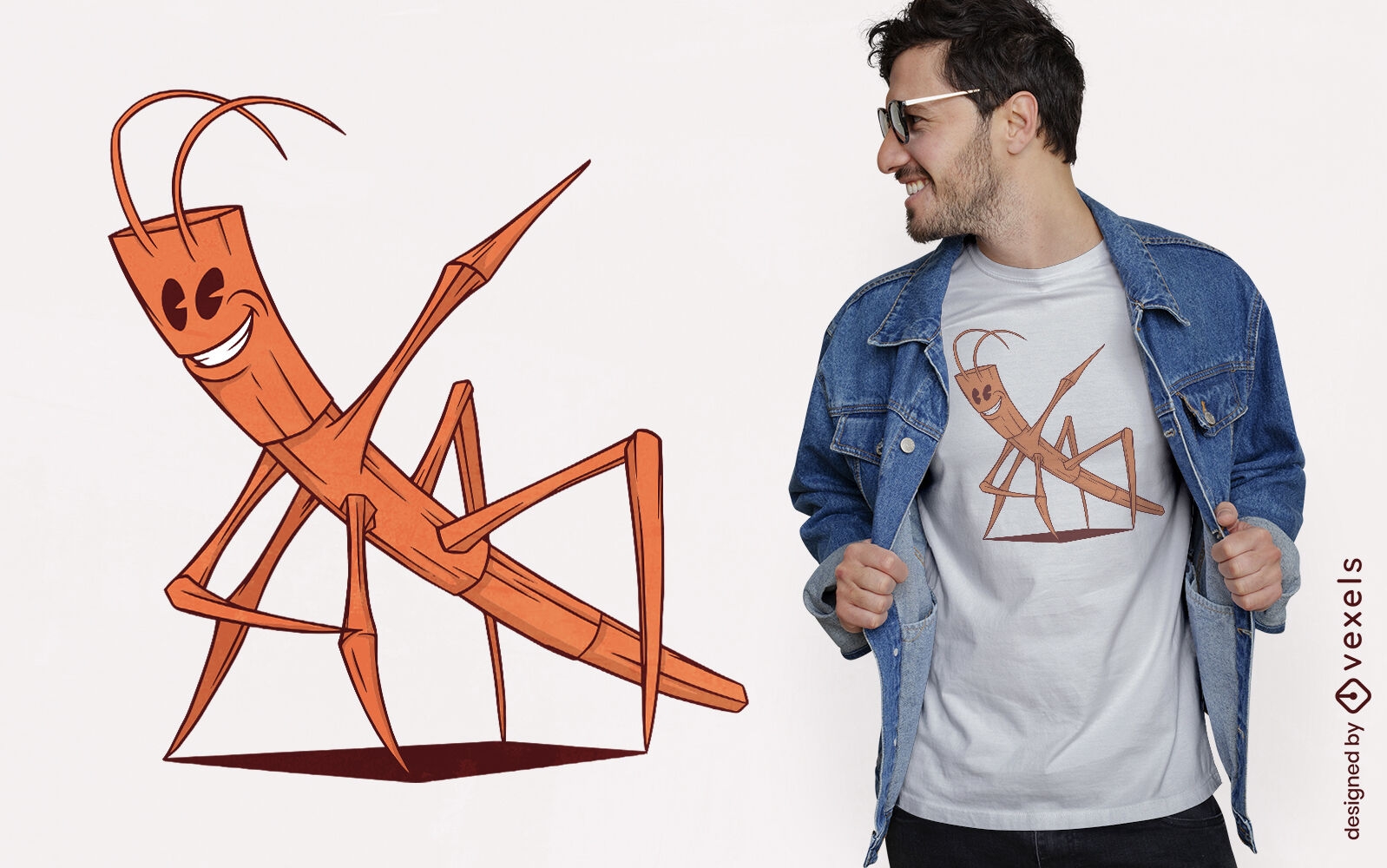 Stick bug cartoon t-shirt design