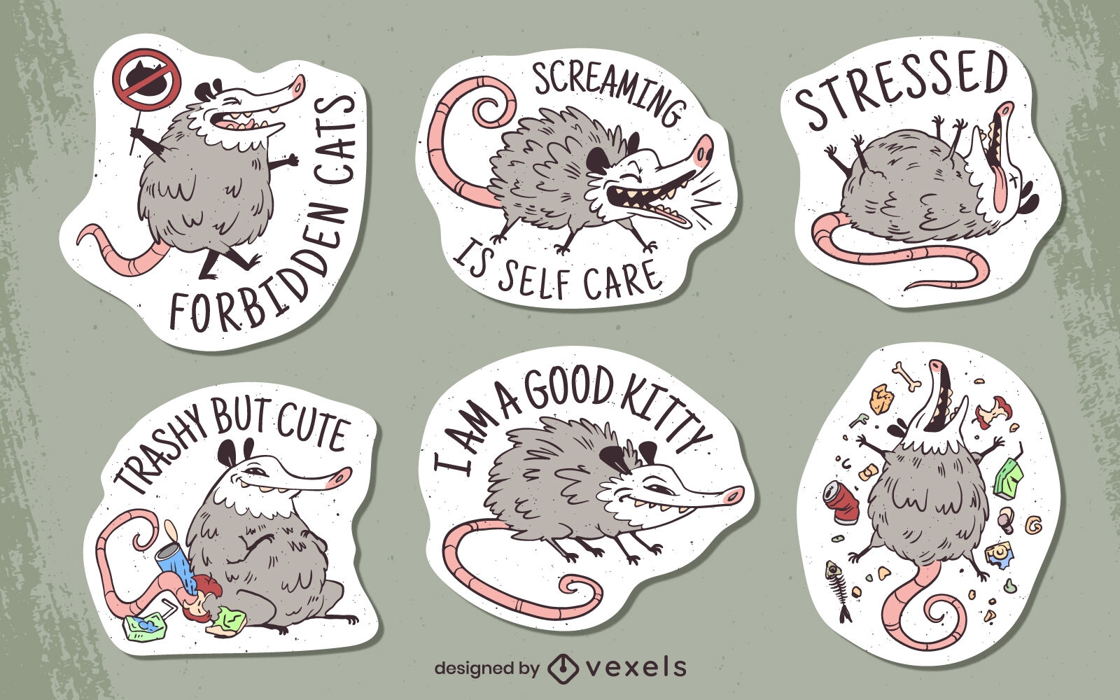 Funny possum animal cartoon stickers