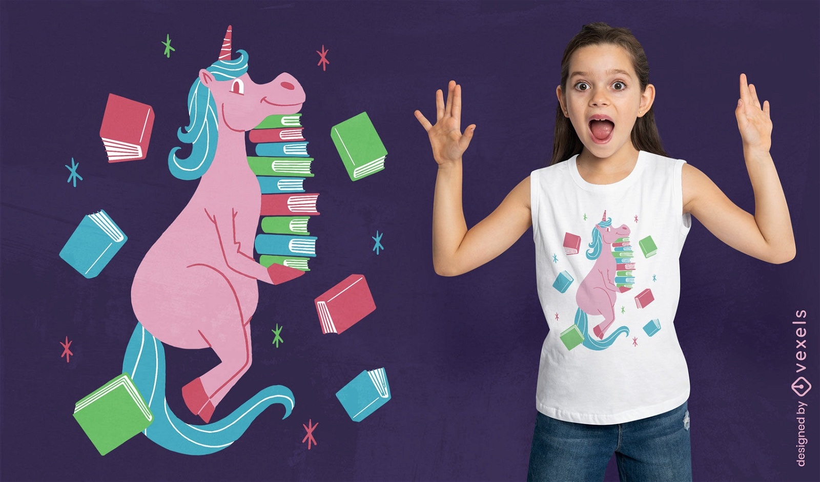 Dise?o de camiseta de unicornio amante de los libros