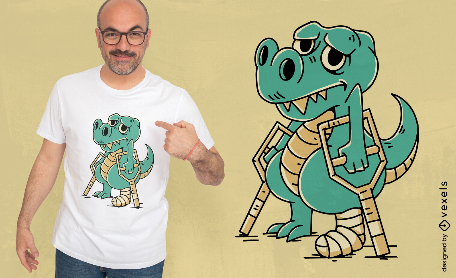 Dinosaurio de dibujos animados con dise?o de camiseta de pierna rota