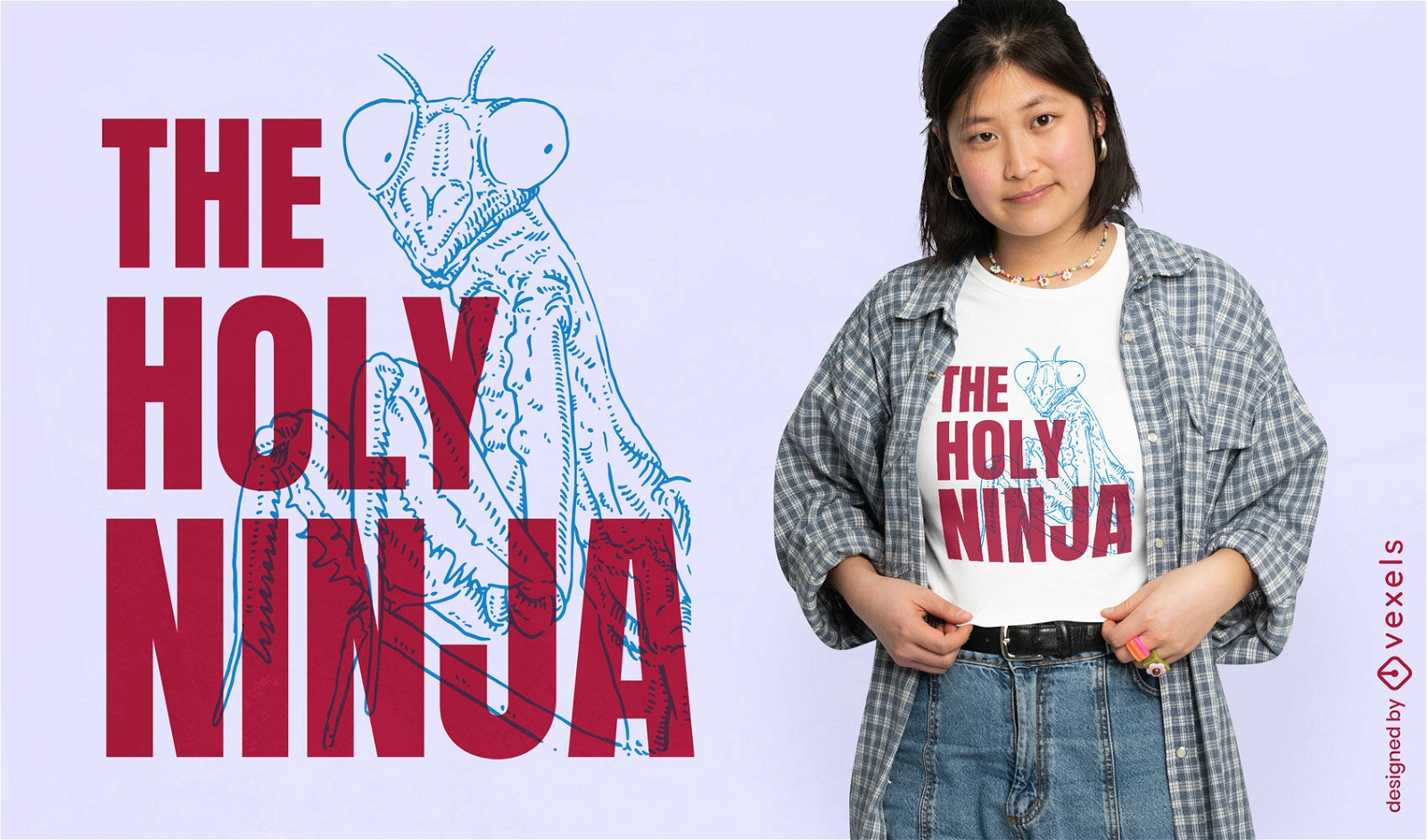 Design de camiseta Holy ninja mantis