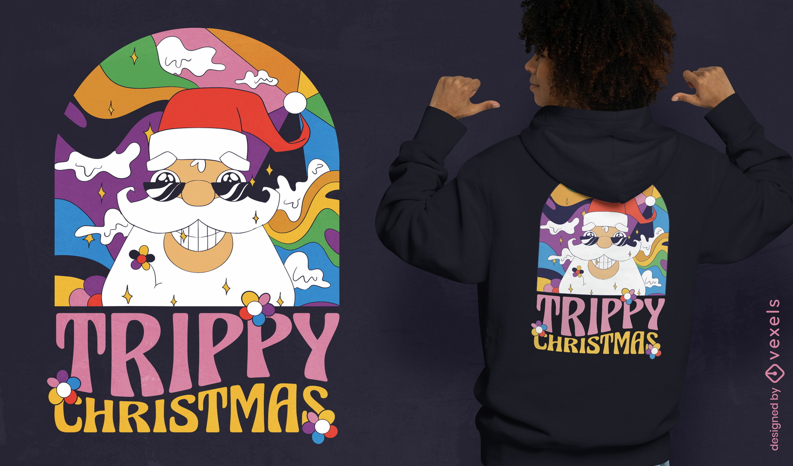 Diseño de camiseta de navidad trippy