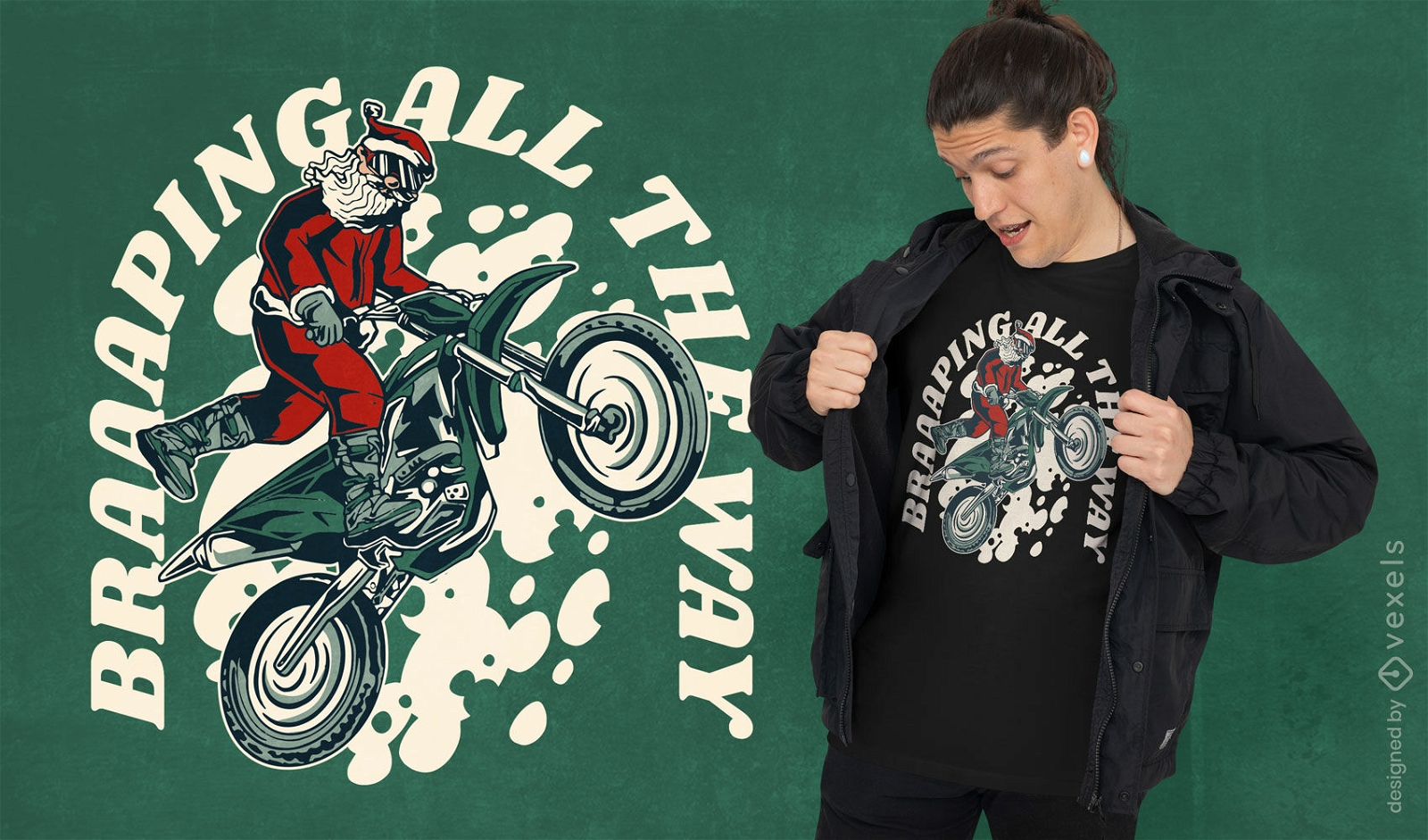 Weihnachtsmann-Motorrad-T-Shirt-Design