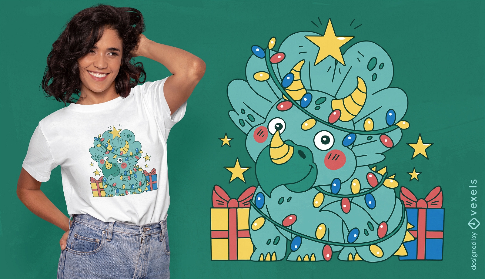 Weihnachts-Triceratops-Dinosaurier-T-Shirt-Design